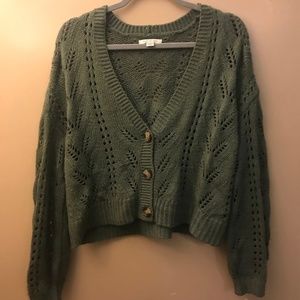 Army Green Chunky Cropped Cardigan